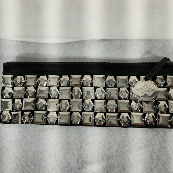 Forever Your Girl by Paula Abdul Silver Studded Clutch Bag Black Patent Zip - Picture 4 of 11